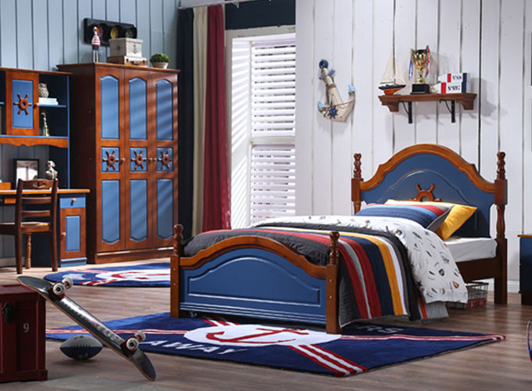 蓝棕儿童单层床套房